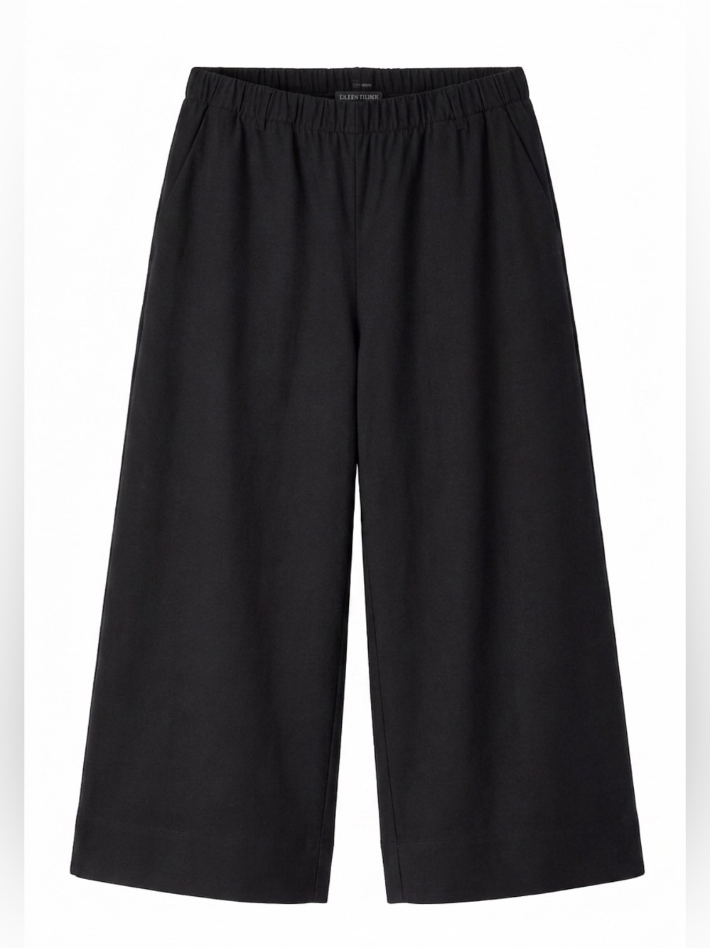 Eileen Fisher Wide Leg Crop Pants SP Black Pull On Stretch Knit Pockets